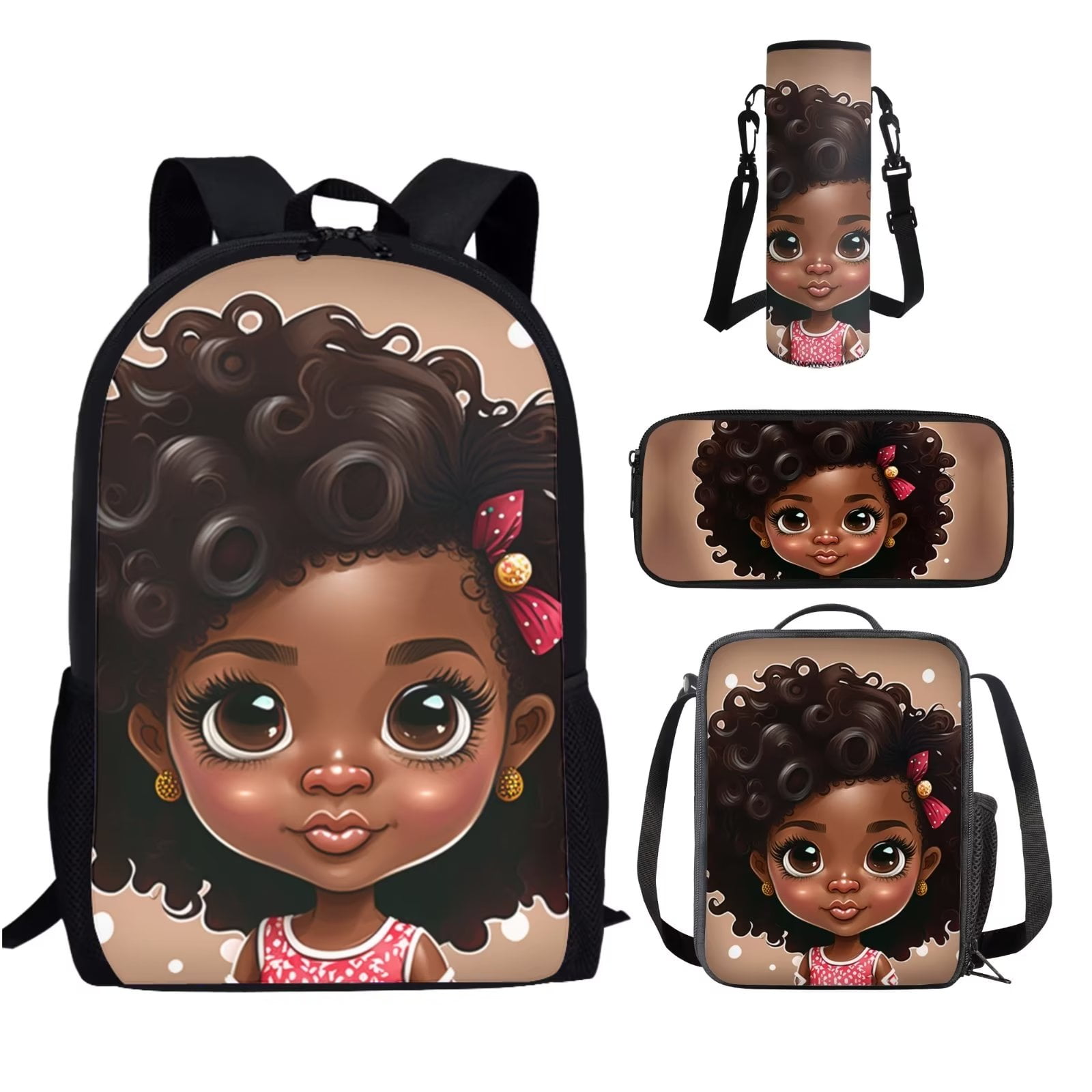 STUOARTE American African Girl Backpack Set with Lunch Box Pencil Case
