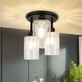 thumbnail image 2 of Depuley 9.64" 3-Light Industrial Semi Flush Mount Rustic Ceiling Light with Bubble Glass Shade for Hallway Kitchen Entryway 3xE26 Base, 2 of 7