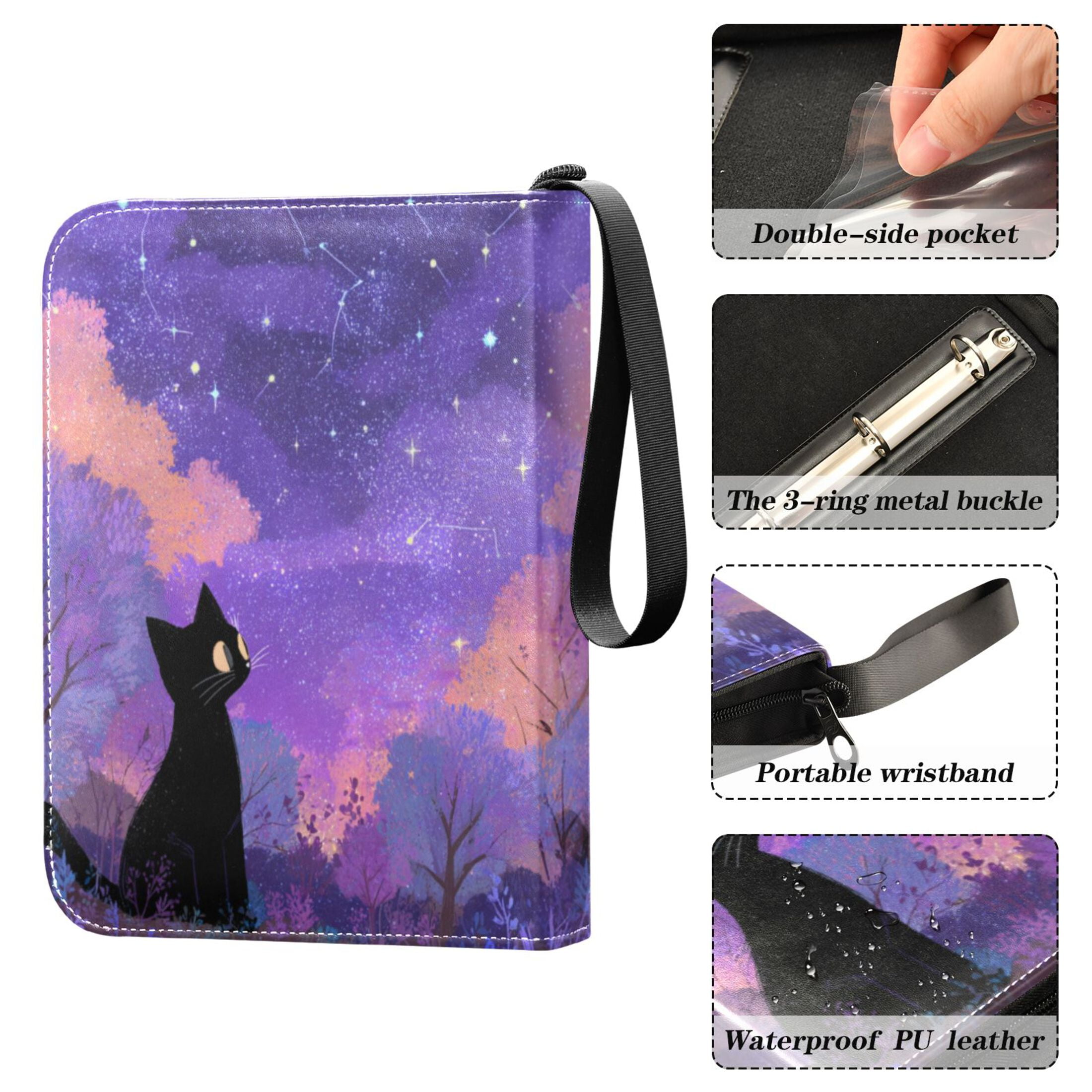 Game Card Storage Bag Collectible Trading Card Albums The 4-Pocket Card Binder With 50-Page Sleeve Can Hold 400 Game Cards Black Cat Cute