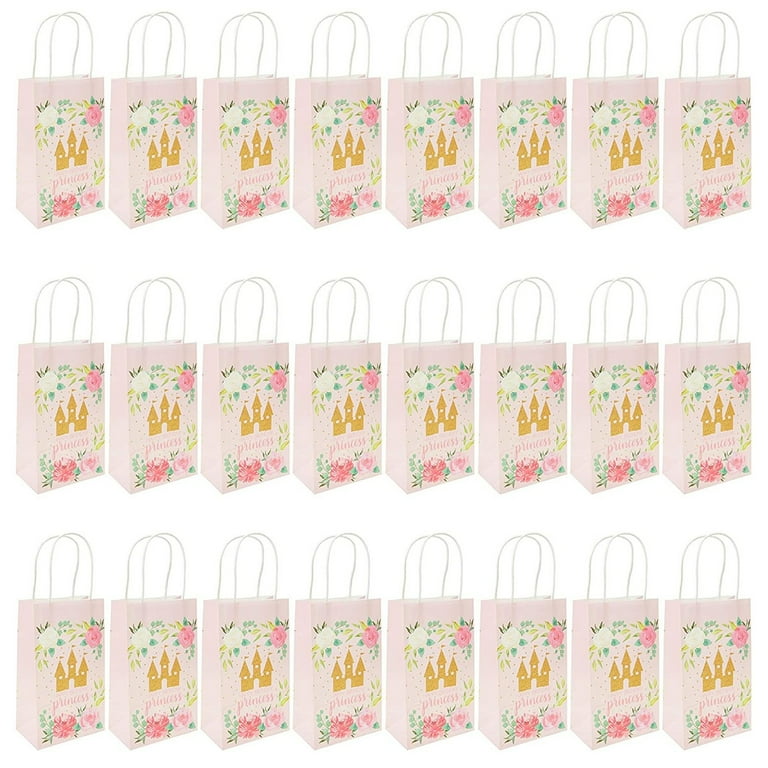 Blue Panda Pink Princess Castle Paper Birthday Party Gift Bags (9 x 5.3 in, 24 Piece)