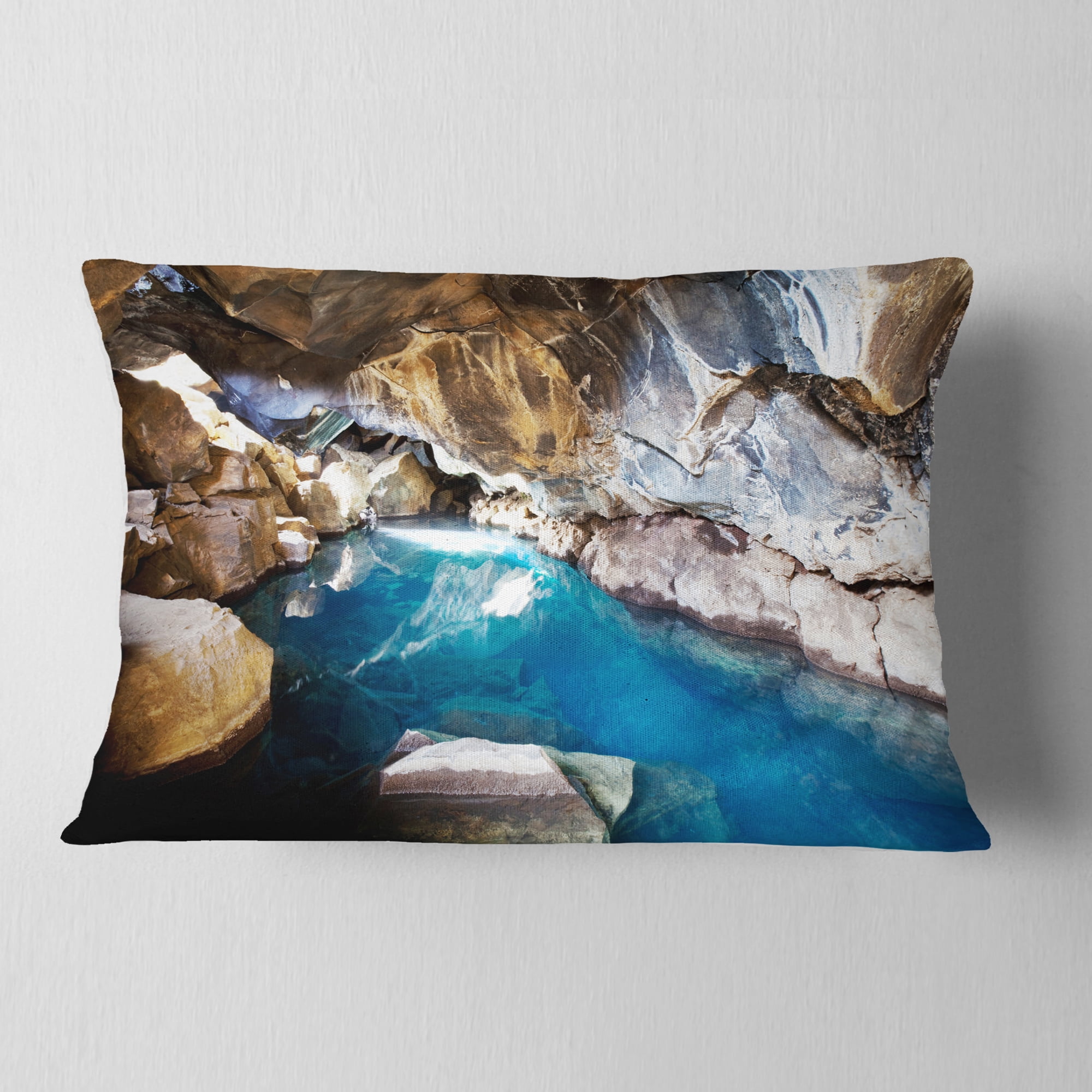 Designart Cave with Geothermal Hot Water - Modern Beach Throw Pillow - 12x20