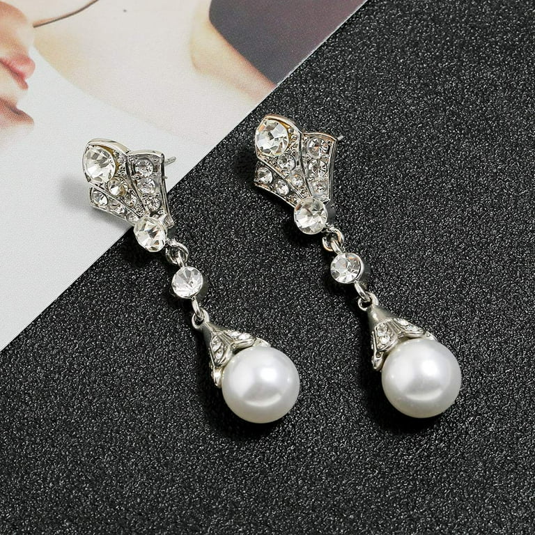 1920s Vintage Flapper Pearl Earrings Art Deco Wedding Dangle Jewelry for Roaring 20s High Quality Imitation Pearls Lead Free Cadmium Free Safe for