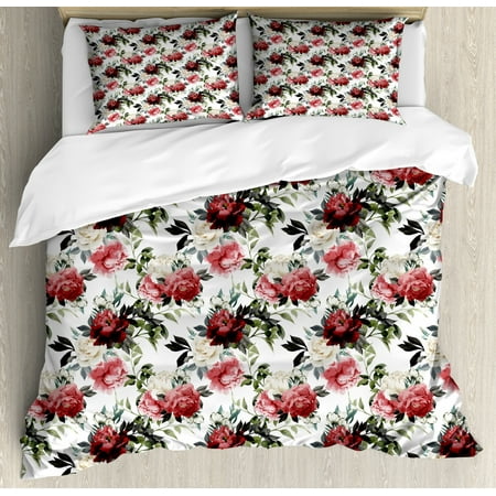 Shabby Chic Duvet Cover Set Floral Flower Roses Buds With Leaves