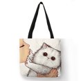 thumbnail image 3 of Bolso de mano informal con estampado divertido de gato besándose, bolso de tela de lino ecológico para mujer, bolso de compras grande reutilizable para playa al aire libre, 3 of 5