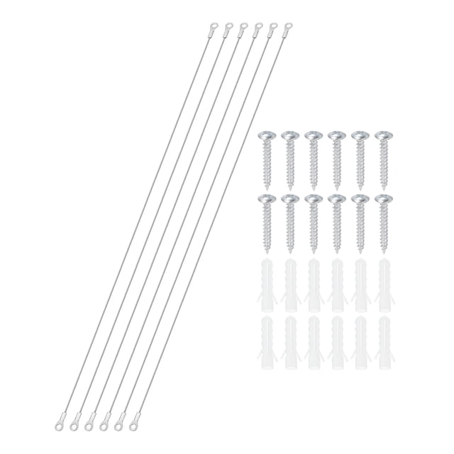 Stainless Steel Lanyard Cable with Eyelets 0.06" x 39" 1.5mm x 100cm Lock Security Wire Rope with Screws, 6 Pack