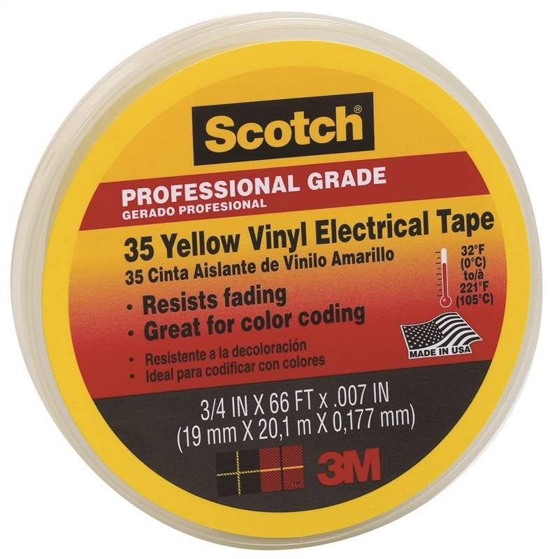 Yellow 3M 3/4 Inch x 66 Feet Scotch® Vinyl Color Coding Electrical Tape 35 