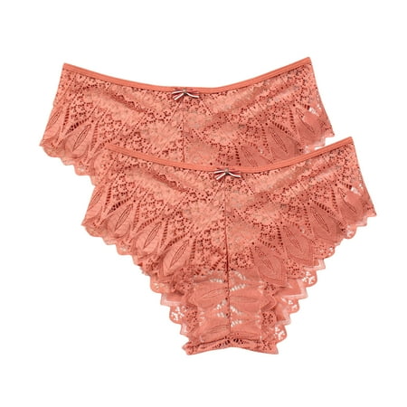 Underwear Women High Waist 2 Pack Lace Underwear for Women Thongs Panties Ladies Lace Bikini Lightweight Breathable Lace Thong Panties Women s Boxers Briefs Orange L