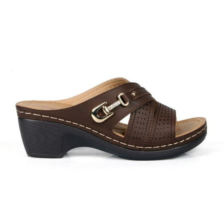 Comfeite Qatar-01 Crisscross Women's Comfort Sandals in Brown