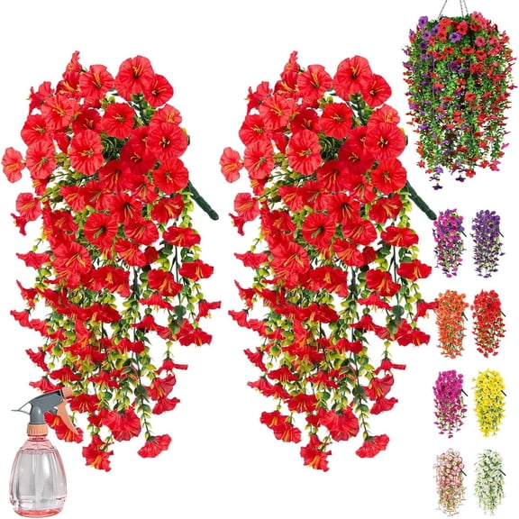 UV Resistant Hanging Artificial Morning Glory Vine, Perfect Home Garden Decoration, Artificial Morning Glory Flowers Hanging Basket for Outdoors, Indoor, Planters, Garden, Porch