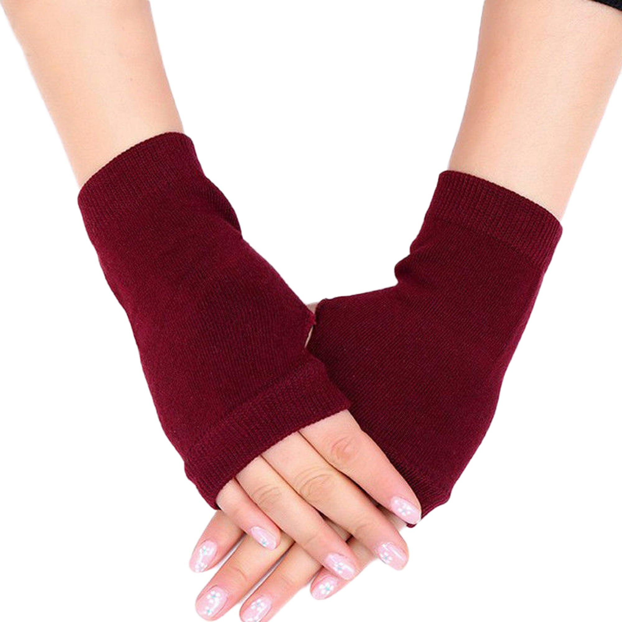 Fashion Women Winter Knit Wool Thicker Cashmere Warm Gloves Fingerless Mittens 