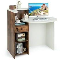 Topcobe Front Reception Office Desk with Open Shelf and Lockable Drawer, Ideal for Working and Studying, Brown
