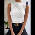 thumbnail image 4 of Camiseta de Cuello Alto Sin Mangas, Plisada, de Color Liso, A para Mujer M, 4 of 10