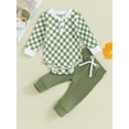 thumbnail image 2 of Bagilaanoe 2pcs Newborn Baby Girl Pants Set Long Sleeve Checkerboard Romper Tops + Sweatpants 3M 6M 12M 18M 24M Infant Casual Clothes, 2 of 8