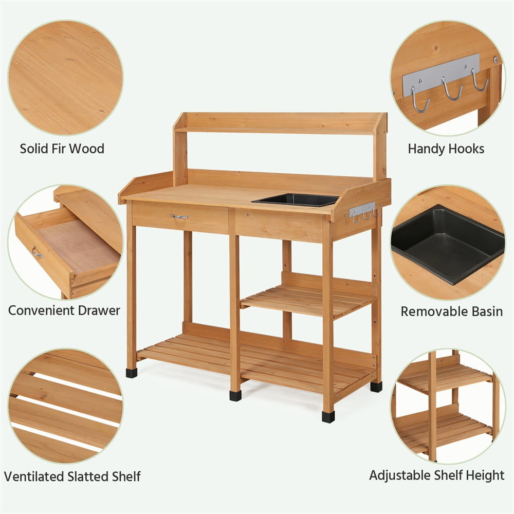 Renwick Garden Potting Bench with Basin & Drawer, Wood