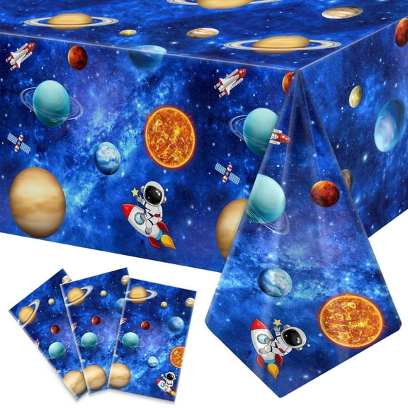 3 Pack Space Tablecloth Outer Space Themed Birthday Party Supplies Decorations First Trip Around The Sun Decorations Solar System Galaxy Planets Astronaut Party(54" X108")