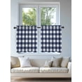 thumbnail image 4 of Navy Blue Check Tier Curtains 24 Inch Length, Sheer Curtains for Bedroom Living Room Window Farmhouse Buffalo Plaid Blue Rod Pocket Voile Drapes Kitchen Curtains Small Half Window 27.5"x24" 2 Panels, 4 of 6