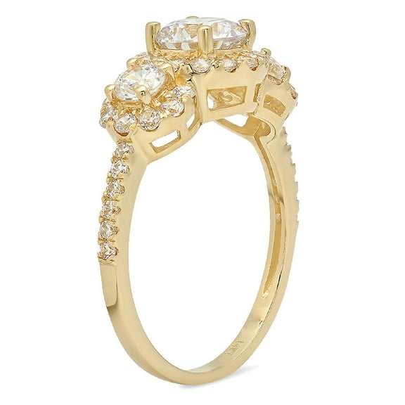 1.46 ct Round Cut White Sapphire Three-Stone Engagement Ring for Women in 18K Yellow Gold