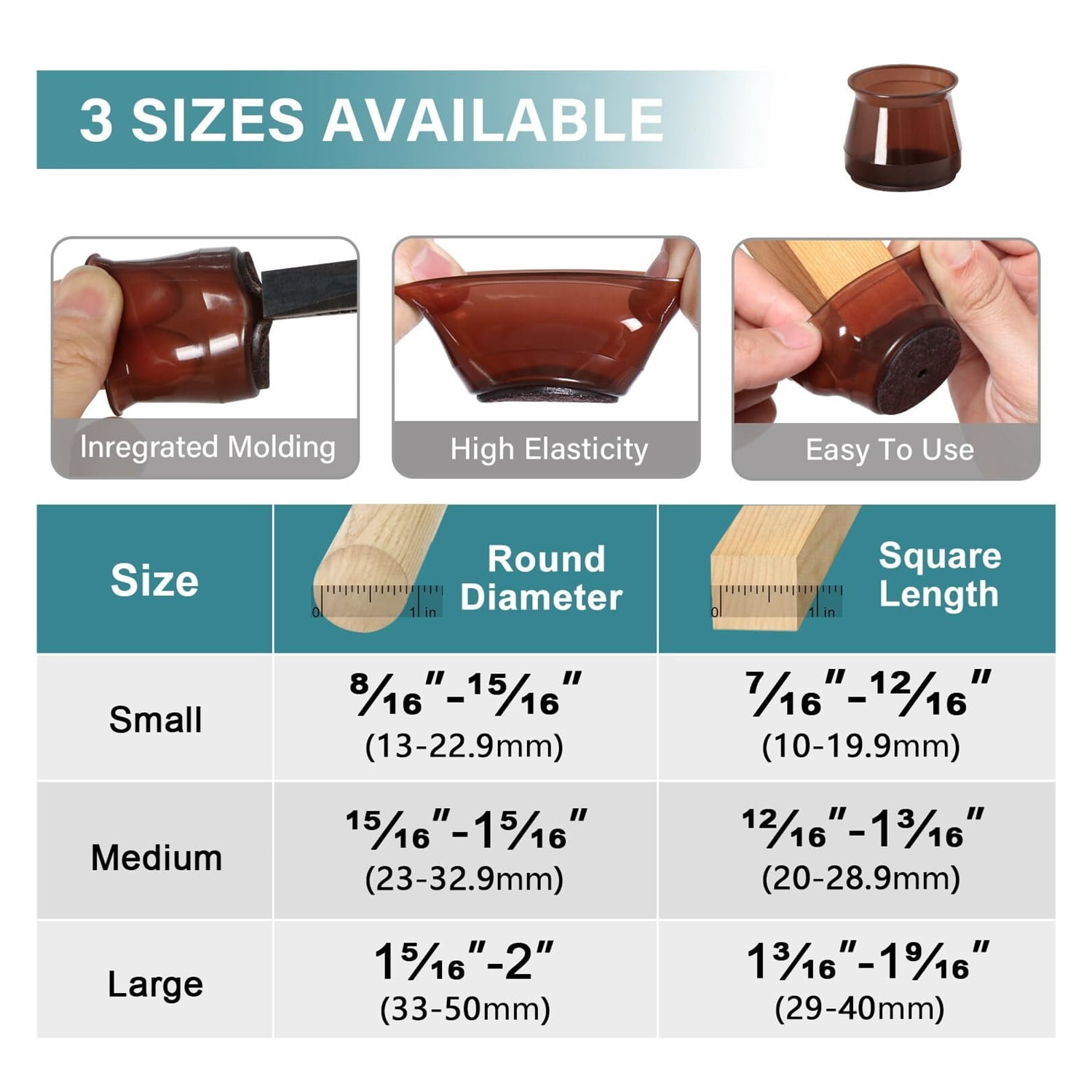 24 Pcs Chair Leg Floor Protectors Square, Silicone Felt Furniture Leg Pads Caps Covers for Hardwood Floors (Fit:1-5/8" to 2")