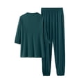 thumbnail image 4 of WTOBBY Women's Loose Fit V-Neck Short Sleeve T-Shirt and Casual Pants Pajama Set, Solid Color Two Piece Summer Loungewear for Home,Dark Green 2XL, 4 of 4