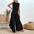 thumbnail image 5 of Women'S Summer 2 Piece Outfits Sleeveless Tank Top Matching Wide-Leg Pants Sets  Striped Sweatsuits Vacation Beach 2025 Black S, 5 of 8