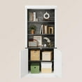 thumbnail image 7 of 5-Tier Tall Adjustable Bookcase, Roman Column Bookshelf with Led Light, Open Shelves & Dual-Door Storage Cabinet Design, White & Black Wood Grain Display Bookcase for Home Office, Living Room, 7 of 7