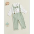 thumbnail image 3 of Suealasg Baby Boys Spring Fall Outfit Sets Long Sleeve Lapel Button Up Romper Solid Color Suspender Pants Sets 3 6 9 12 18 Months Infant Boys 2Pcs Clothes, 3 of 7