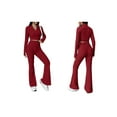 thumbnail image 3 of Women'S 2 Piece Pants Sets Long Sleeve Zip Short Top Pants Sexy- Slim Lounge Tracksuit Outfits Wine Red M, 3 of 6