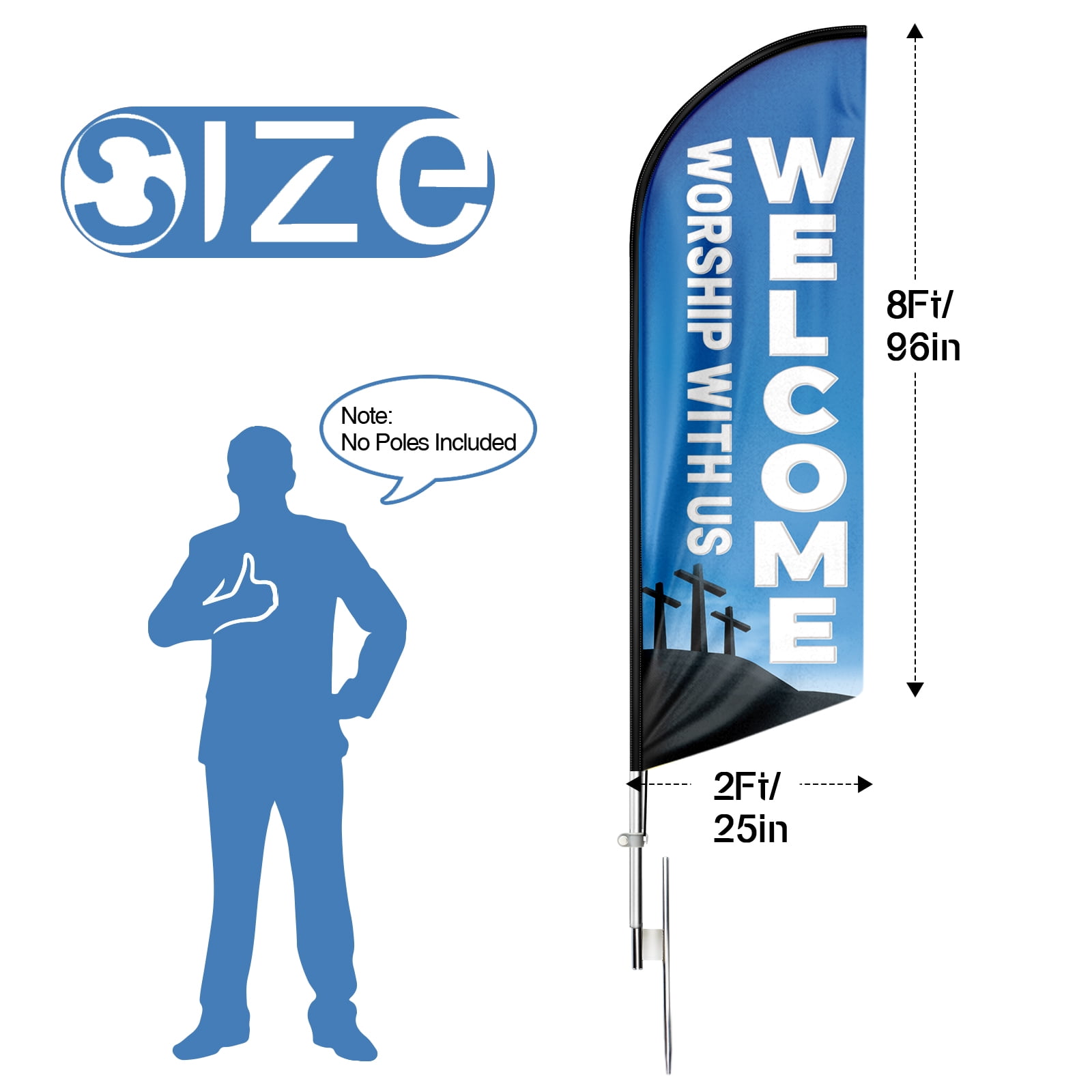 Welcome worship Sign Feather Flag,8FT Welcome worship outdoor advertising flag, Welcome worship Business Sign,Welcome worship Swooper Flag（FLAG ONLY）
