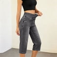 thumbnail image 2 of Women's Stretchy Pull On Denim Capris Elastic High Waist Straight Leg Cropped Jeans Y2K Casual Street Hiking Pants with Pockets Gray, 2 of 8