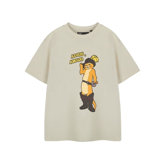 Shrek Puss In Boots Unisex Kids Oatmeal Short Sleeved T-Shirt | 9-10 Years | Made by Vanilla Underground