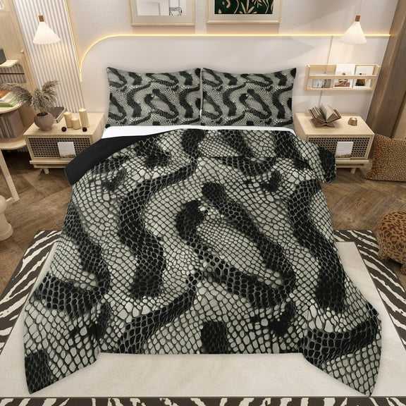 Manfei Boys Girls Abstract Animal Print 2pcs Bedding Comforter Set,Jungle Wildlife Twin Comforter Sets,Reptile Animal Snake Breathable Bedding Set,Super Cozy Room Decor,Reversible