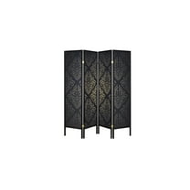Decorative Folding Screen - 4 Panel Room Divider, Black Gold Damask, Home Decor Accent