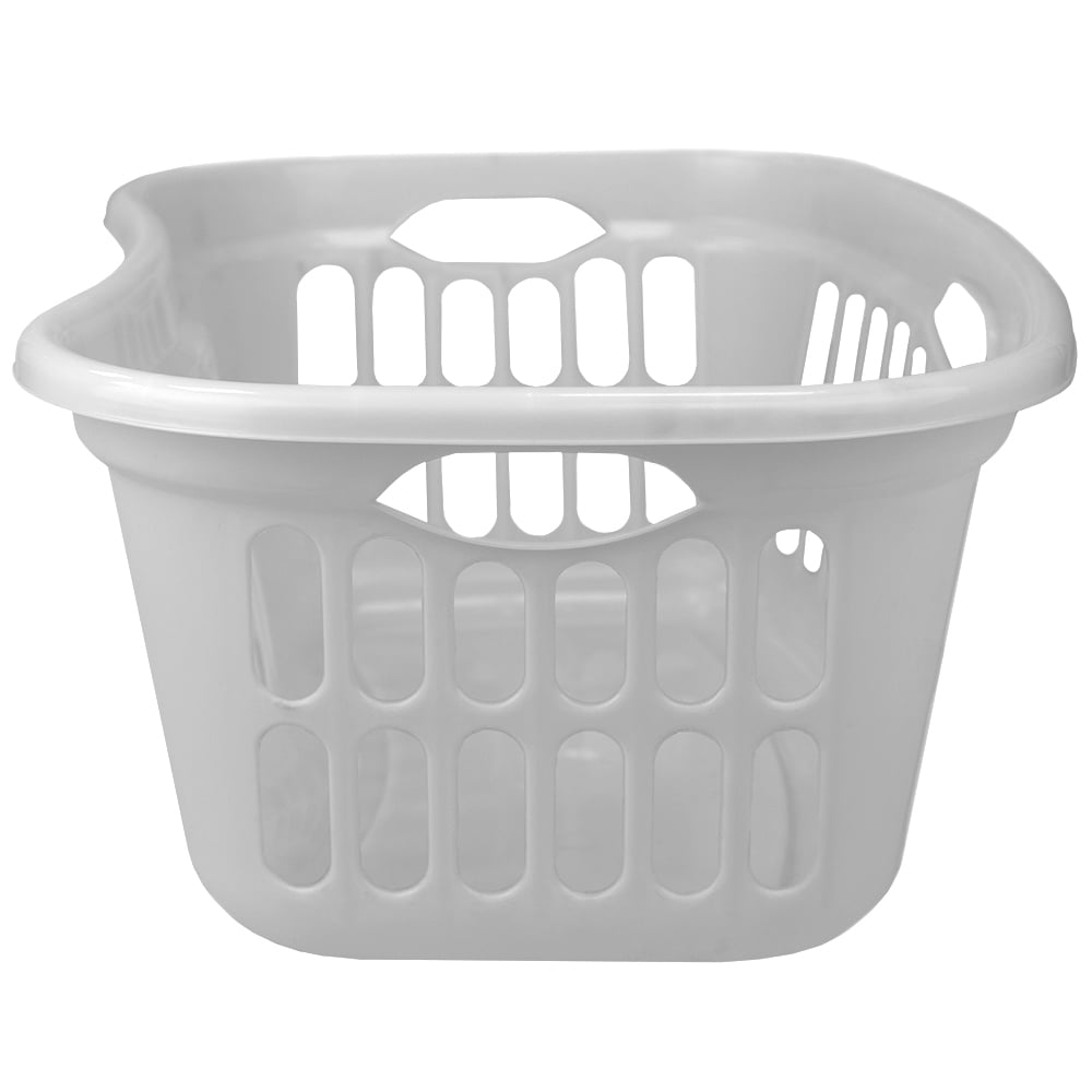 Home Basics Curved Hip Holding Large Capacity Plastic Laundry Basket, White, 15.4"W