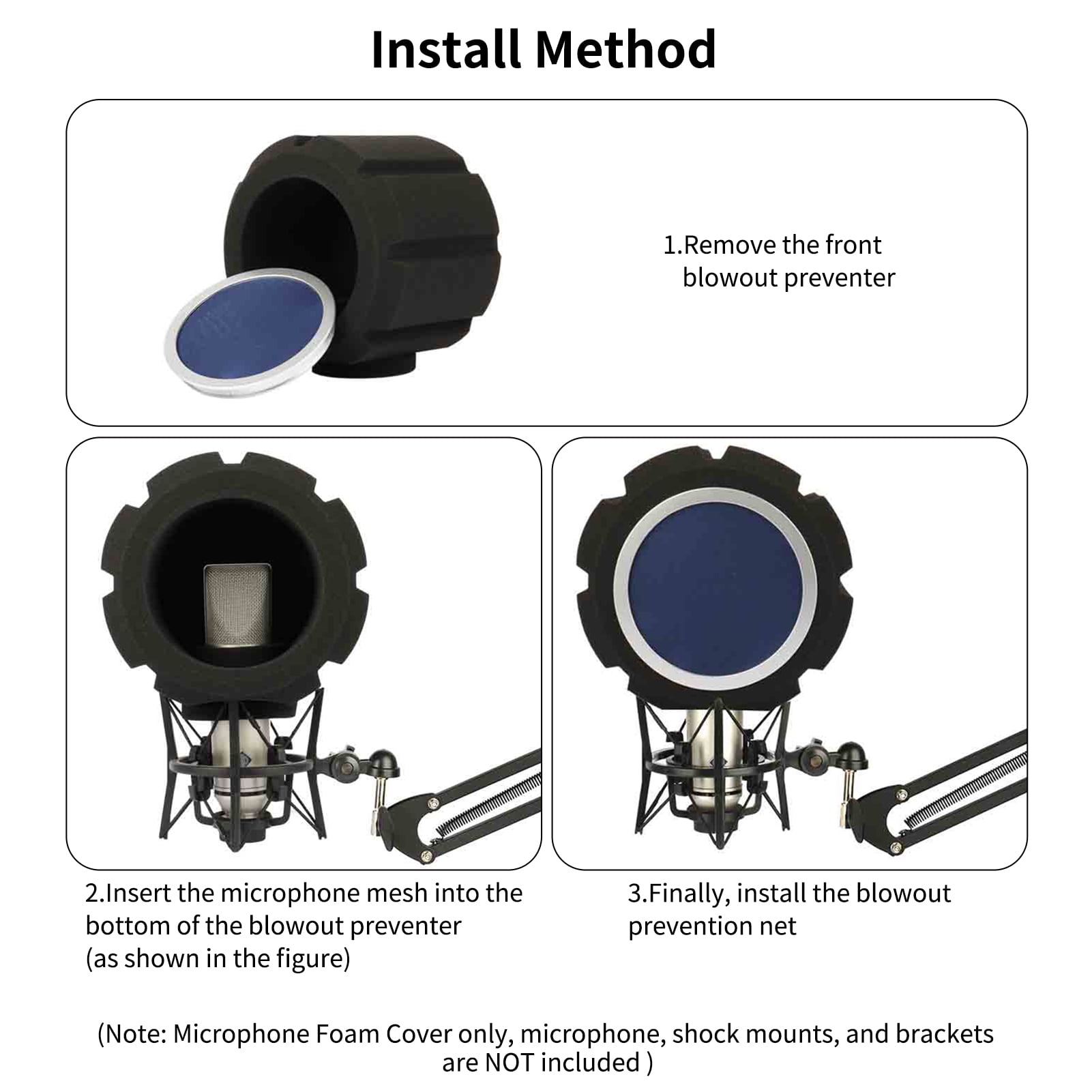Microphone Windscreen,Reduction And Blowout Pop Filter Noise Reduction And Cover -wind Condenser Windscreen Mic Filter Portable Cover Pop Mic Cover Studio Condenser