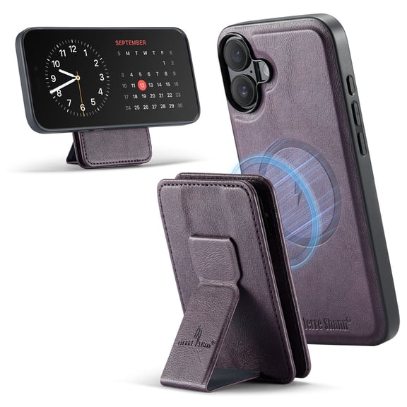Decase Magnetic Wallet Case for iPhone 17,Shockproof Card Pocket Stand Cover,Detachable Card Holder,RFID Blocking Synthetic Leather Soft TPU Frame Back Cover,Purple