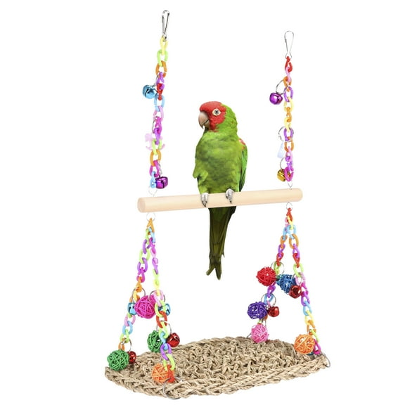 Keyohome 2 in 1 Double Bird Swing Toy Add Interest Double Parrot Swing Toy Easy to Hang Bird Climbing Hammock Comfortable for Birdcage