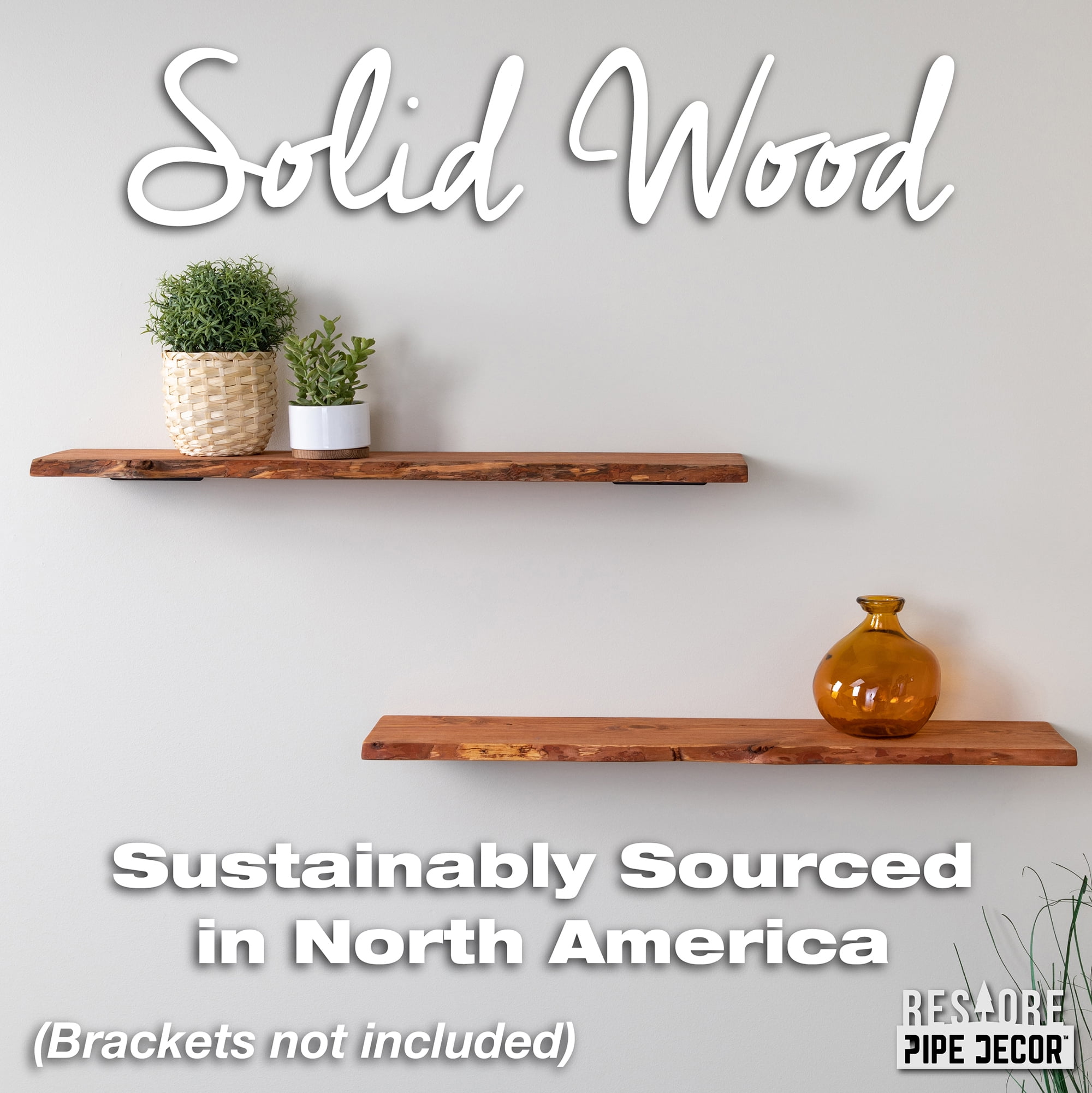 PIPE DECOR 36 in. Live Edge Wood Shelf Sunset Cedar 2 Pack (Wood Only)