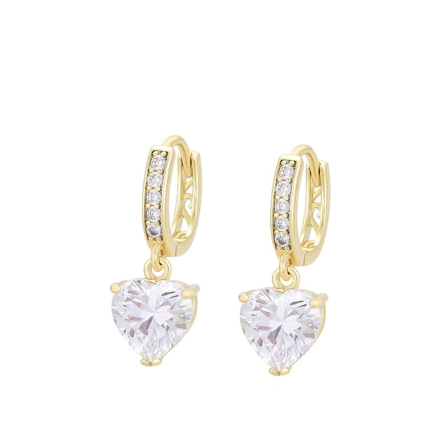 Hermosos Aretes Arracadas Corazón Swarovski Oro 14K Lam dorado Unitalla