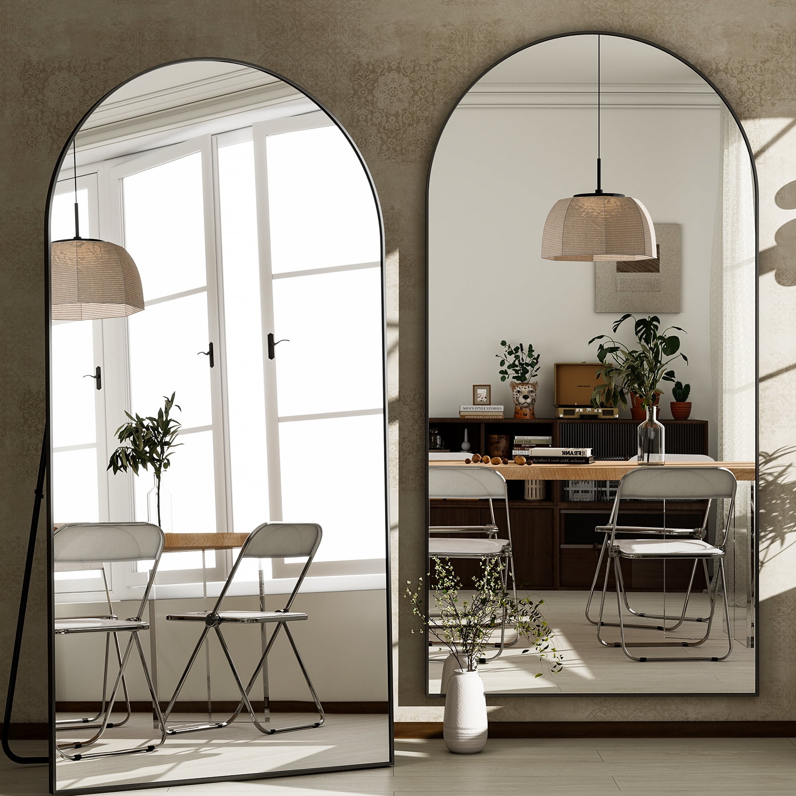 Mirrasia 76"x34" Arched Oversized Full Length Mirror Wall-Mounted Leaning Floor Mirror,Black