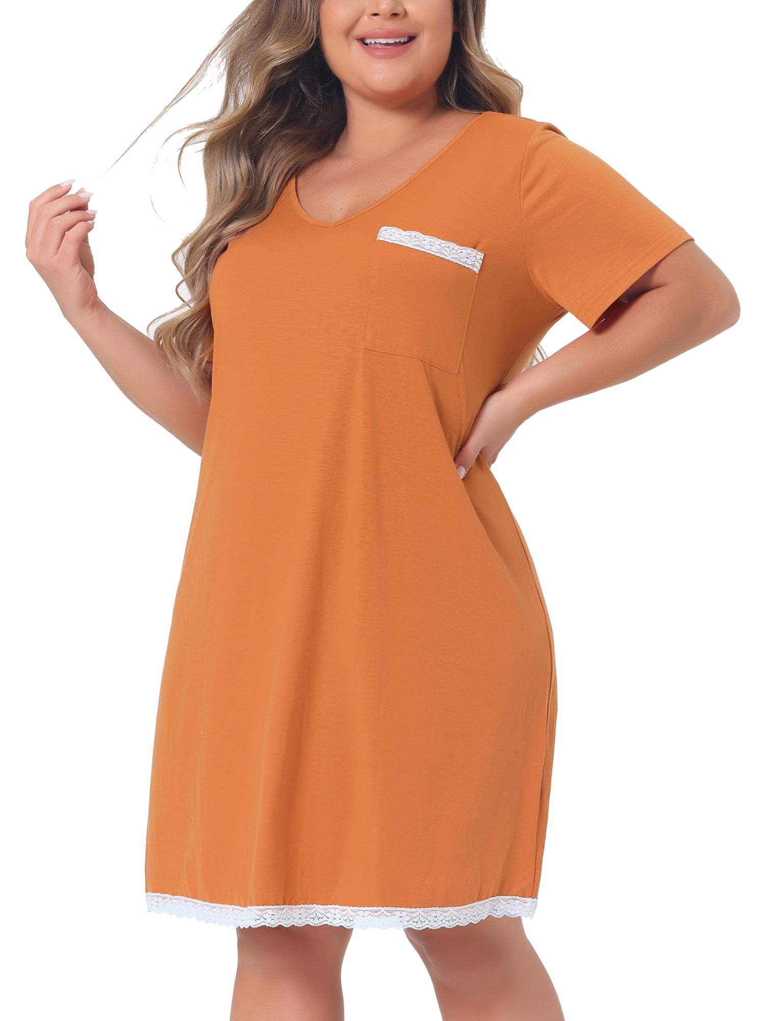 DARING DIVA Women's Plus Size Soft Short Sleeve Lace Trim Nightgown 4X Orange