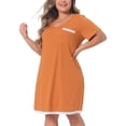 thumbnail image 2 of DARING DIVA Women's Plus Size Soft Short Sleeve Lace Trim Nightgown 2X Orange, 2 of 6