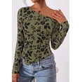 thumbnail image 4 of PRETTYGARDEN Womens Fall Trendy Off Shoulder Y2k Tops Tie Dye Mesh Long Sleeve Shirts Asymmetrical Ruched Floral Blouse, 4 of 8