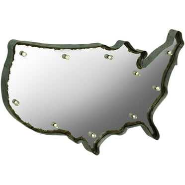 Rustic US Map Marquee Light-Up Framed Mirrored Wall Hanging
