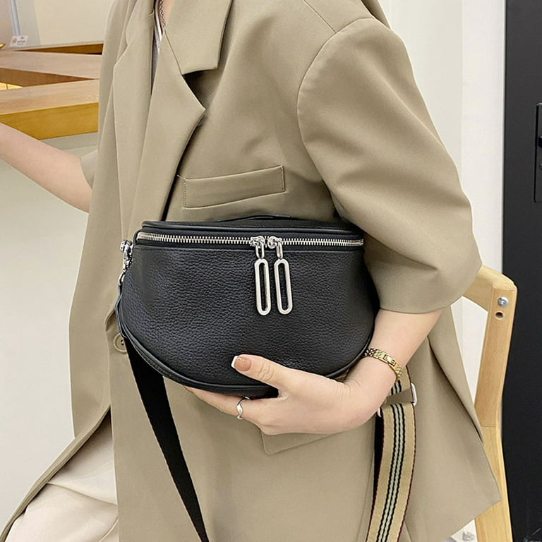 QingY Messenger Bag Double Zipper Cowhide Small Bag Shoulder Bag, Adult Unisex, Size: 1 Pack, Green