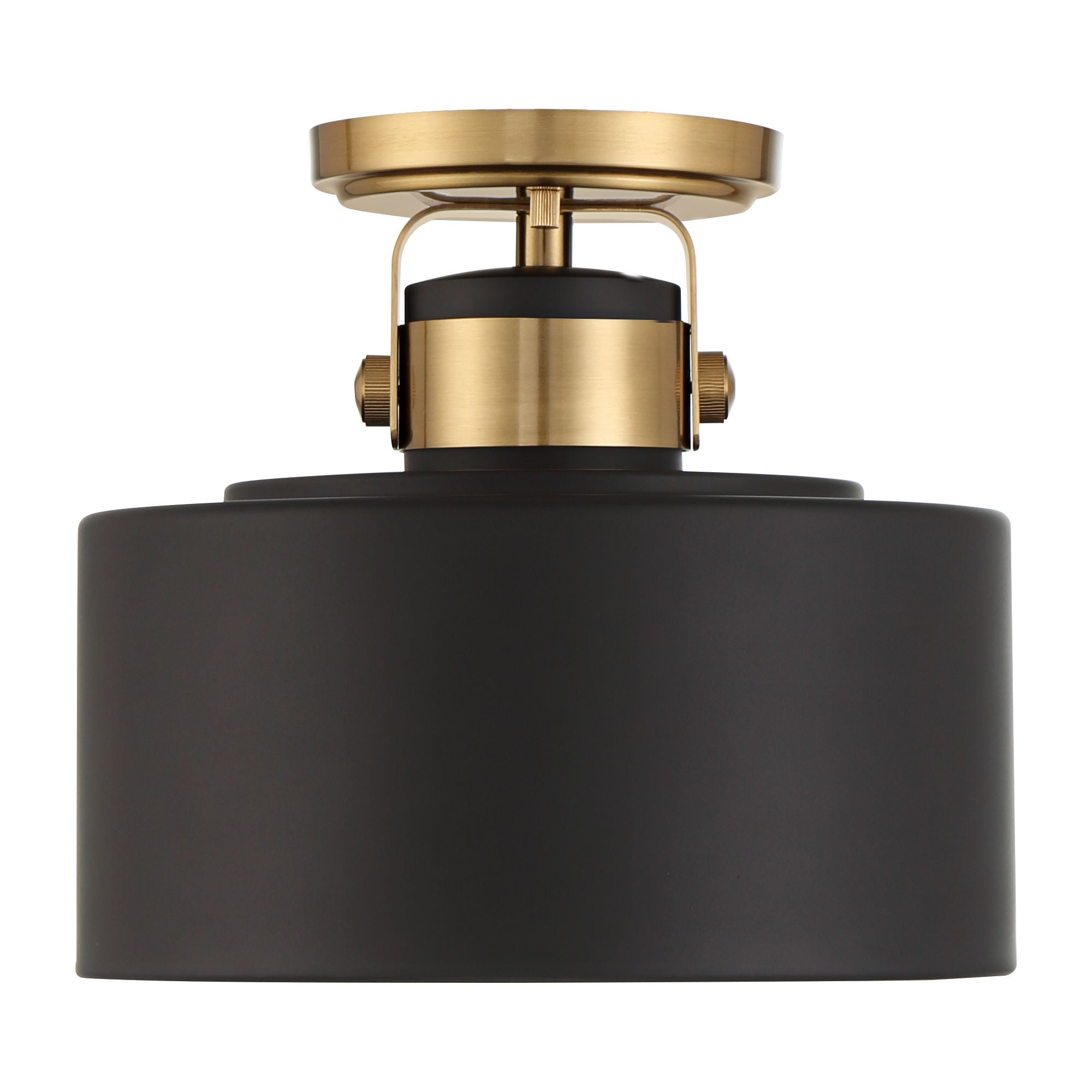 Possini Euro Design Modern Ceiling Light Semi Flush Mount Fixture 10" Wide Soft Gold Metal Black Drum Shade for Bedroom Kitchen