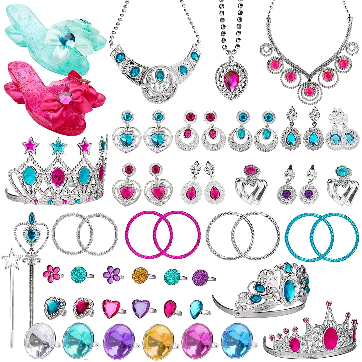 JoyX JoyX 58Pack Princess Pretend Jewelry Toy, Girl’s Jewelry Dress
