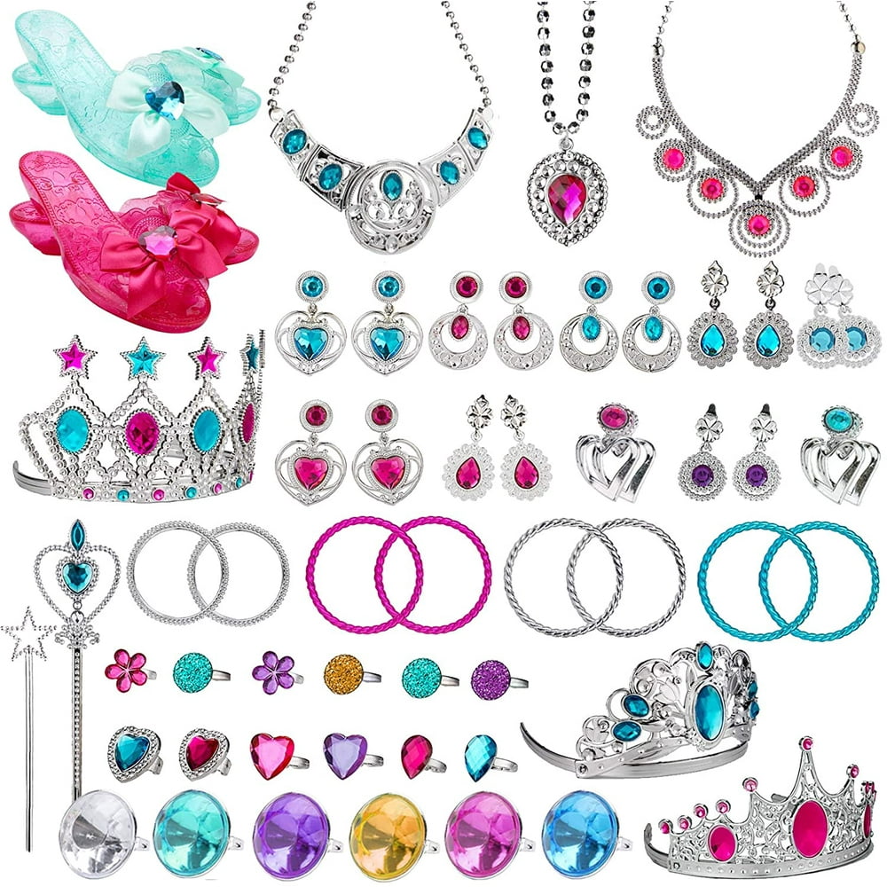 JoyX JoyX 58Pack Princess Pretend Jewelry Toy, Girl’s Jewelry Dress Up Play Set, Included