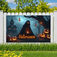 thumbnail image 4 of Spooky Design Halloween Banner Glowing Signs Halloween Background Creepy House Jack O Lantern for Holiday Party Nighttime Celebration Outdoor Decor, 4 of 9