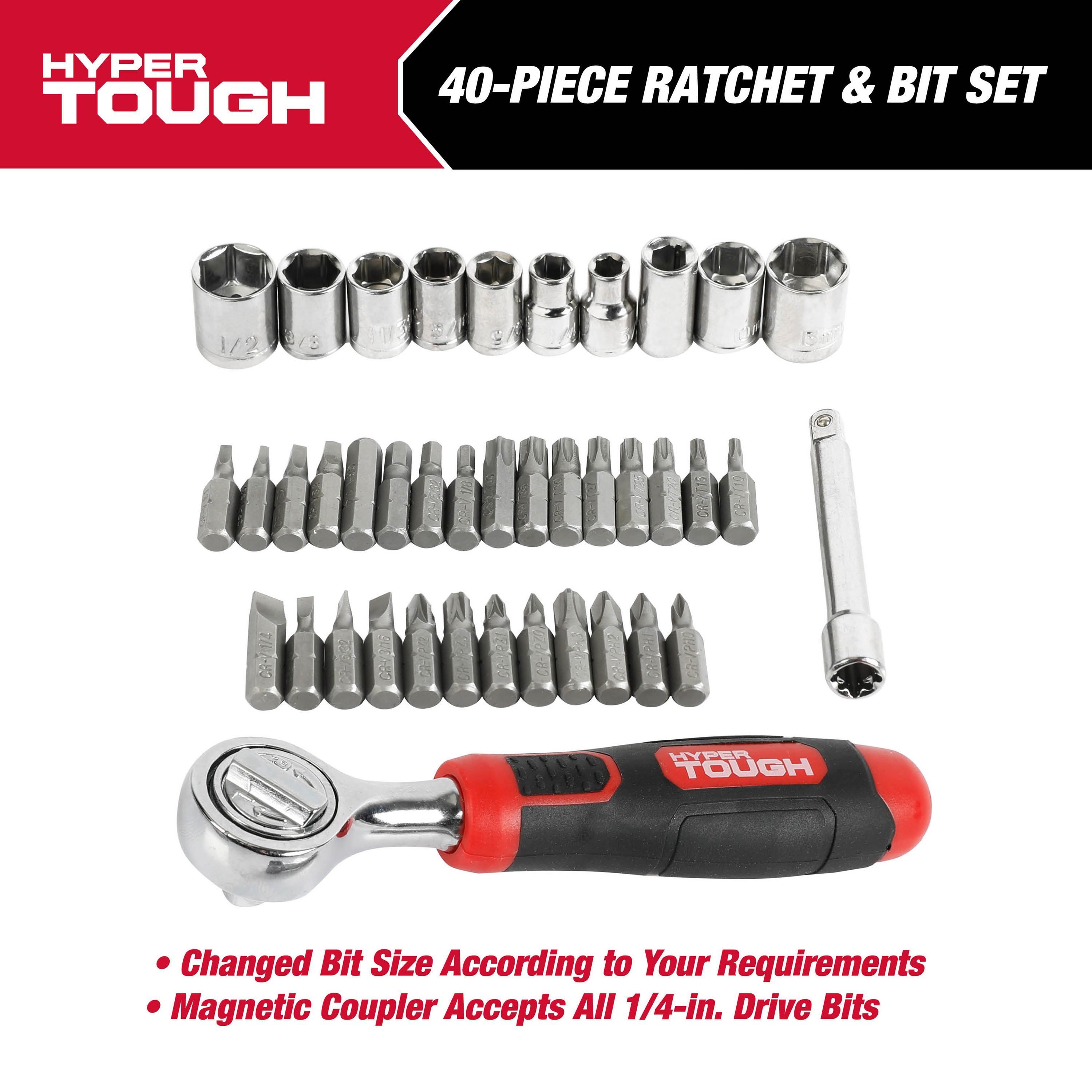 Juego de carraca con dados y puntas Hyper Tough de 40 piezas en estuche Click Fit 3