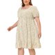 thumbnail image 1 of Women's Plus Size Midi Dress Ruffle Hem Smocked Waist Floral Dresses Apricot 2X, 1 of 5